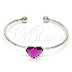 Aro Individual 07.239.0013.5 Rodio Laminado, Diseño de Corazón, con Swarovski Elements Rose, Pulido, Rodinado (Grosor 02 MM, Talla Unica)