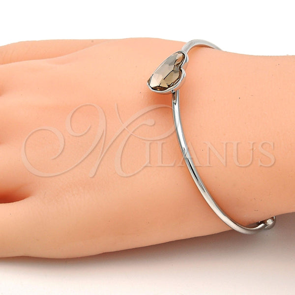 Aro Individual 07.239.0013.6 Rodio Laminado, Diseño de Corazón, con Swarovski Elements Light Silk, Pulido, Rodinado (Grosor 02 MM, Talla Unica)
