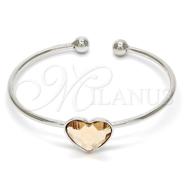 Aro Individual 07.239.0013.6 Rodio Laminado, Diseño de Corazón, con Swarovski Elements Light Silk, Pulido, Rodinado (Grosor 02 MM, Talla Unica)