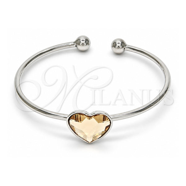 Aro Individual 07.239.0013.6 Oro Laminado Blanco, Diseño de Corazón, con Swarovski Elements Light Silk, Pulido, Rodinado (Grosor 02 MM, Talla Unica)