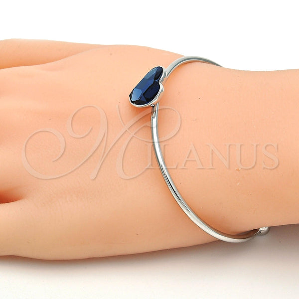 Aro Individual 07.239.0013.7 Rodio Laminado, Diseño de Corazón, con Swarovski Elements Denin Blue, Pulido, Rodinado (Grosor 02 MM, Talla Unica)