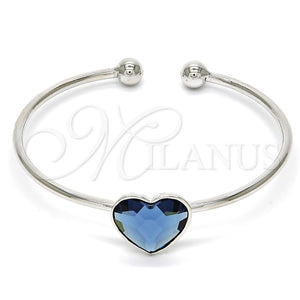 Aro Individual 07.239.0013.7 Rodio Laminado, Diseño de Corazón, con Swarovski Elements Denin Blue, Pulido, Rodinado (Grosor 02 MM, Talla Unica)