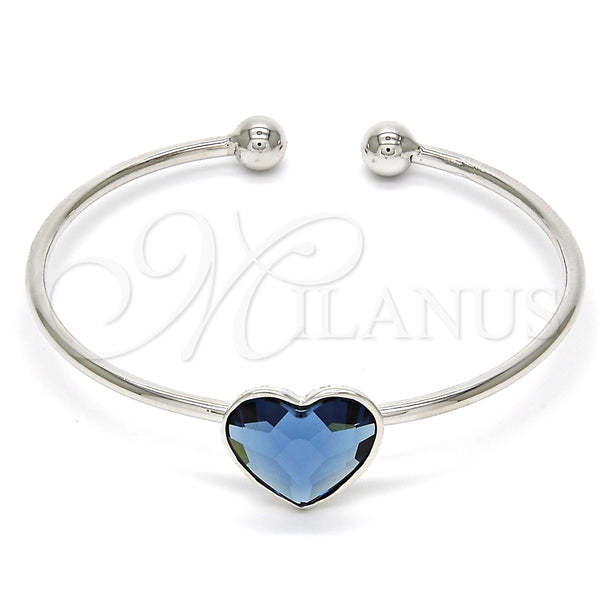 Aro Individual 07.239.0013.7 Rodio Laminado, Diseño de Corazón, con Swarovski Elements Denin Blue, Pulido, Rodinado (Grosor 02 MM, Talla Unica)