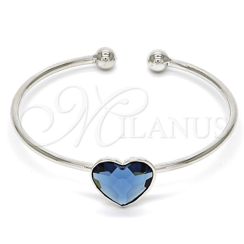 Aro Individual 07.239.0013.7 Rodio Laminado, Diseño de Corazón, con Swarovski Elements Denin Blue, Pulido, Rodinado (Grosor 02 MM, Talla Unica)