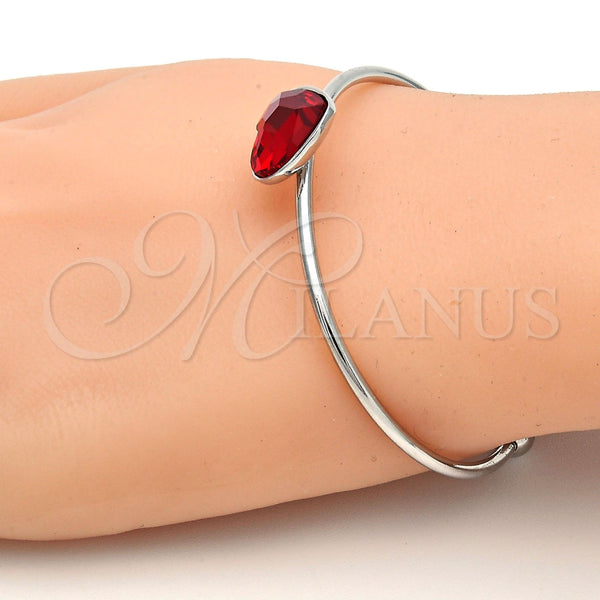 Aro Individual 07.239.0013.8 Rodio Laminado, Diseño de Corazón, con Swarovski Elements Light Siam, Pulido, Rodinado (Grosor 02 MM, Talla Unica)