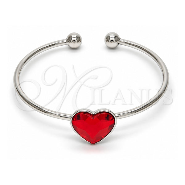 Aro Individual 07.239.0013.8 Oro Laminado Blanco, Diseño de Corazón, con Swarovski Elements Light Siam, Pulido, Rodinado (Grosor 02 MM, Talla Unica)
