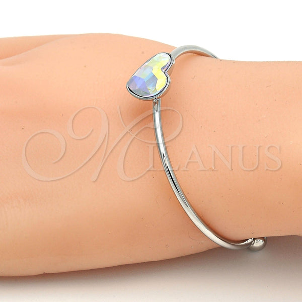 Aro Individual 07.239.0013.9 Rodio Laminado, Diseño de Corazón, con Swarovski Elements Aurore Boreale, Pulido, Rodinado (Grosor 02 MM, Talla Unica)