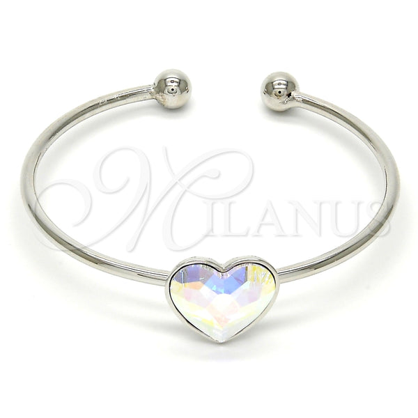 Aro Individual 07.239.0013.9 Rodio Laminado, Diseño de Corazón, con Swarovski Elements Aurore Boreale, Pulido, Rodinado (Grosor 02 MM, Talla Unica)