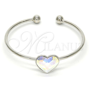 Aro Individual 07.239.0013.9 Rodio Laminado, Diseño de Corazón, con Swarovski Elements Aurore Boreale, Pulido, Rodinado (Grosor 02 MM, Talla Unica)
