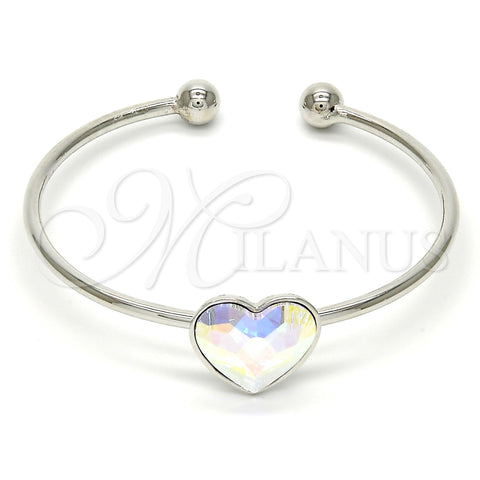 Aro Individual 07.239.0013.9 Rodio Laminado, Diseño de Corazón, con Swarovski Elements Aurore Boreale, Pulido, Rodinado (Grosor 02 MM, Talla Unica)