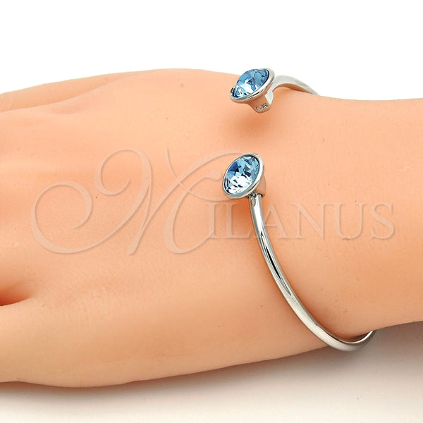 Aro Individual 07.239.0007.6 Rodio Laminado, con Swarovski Elements Aquamarine, Pulido, Rodinado (Grosor 03 MM, Talla Unica)