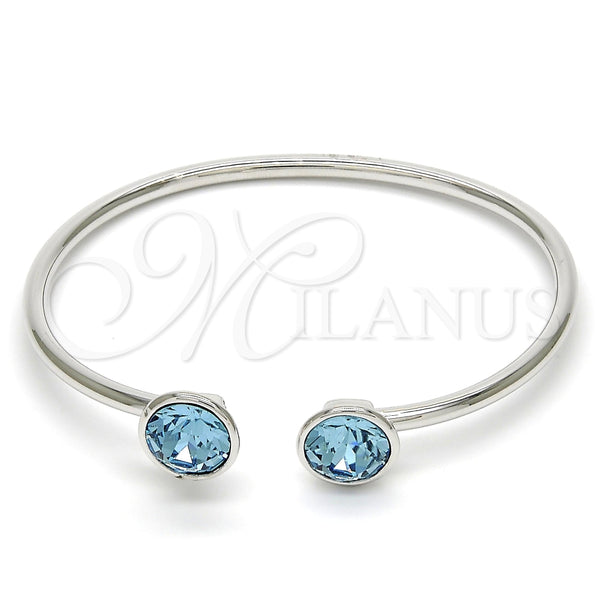 Aro Individual 07.239.0007.6 Rodio Laminado, con Swarovski Elements Aquamarine, Pulido, Rodinado (Grosor 03 MM, Talla Unica)