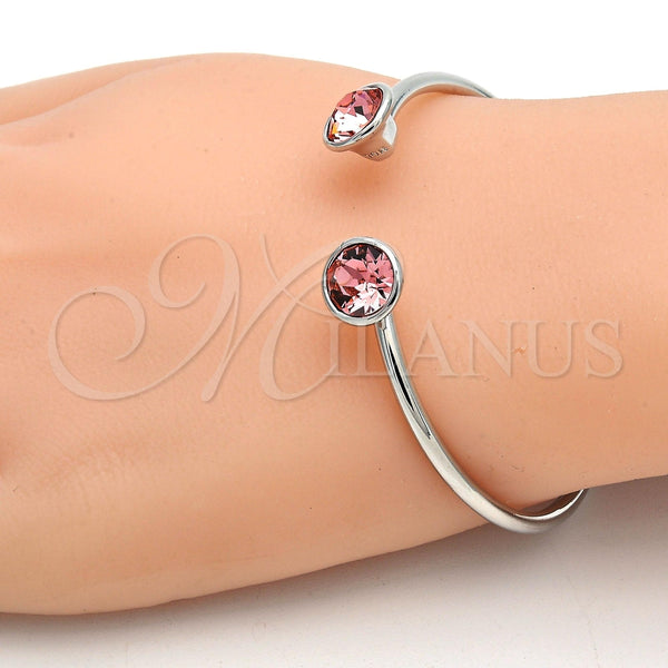 Aro Individual 07.239.0007.8 Rodio Laminado, con Swarovski Elements Rose Peach, Pulido, Rodinado (Grosor 03 MM, Talla Unica)