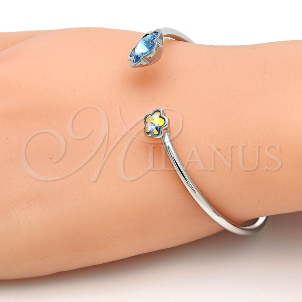 Aro Individual 07.239.0011.4 Rodio Laminado, Diseño de Flor, con Swarovski Elements Indicolite y Aurore Boreale, Pulido, Rodinado (Grosor 02 MM, Talla Unica)
