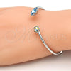 Aro Individual 07.239.0011.4 Rodio Laminado, Diseño de Flor, con Swarovski Elements Indicolite y Aurore Boreale, Pulido, Rodinado (Grosor 02 MM, Talla Unica)