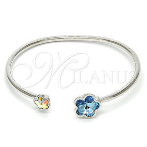Aro Individual 07.239.0011.4 Rodio Laminado, Diseño de Flor, con Swarovski Elements Indicolite y Aurore Boreale, Pulido, Rodinado (Grosor 02 MM, Talla Unica)