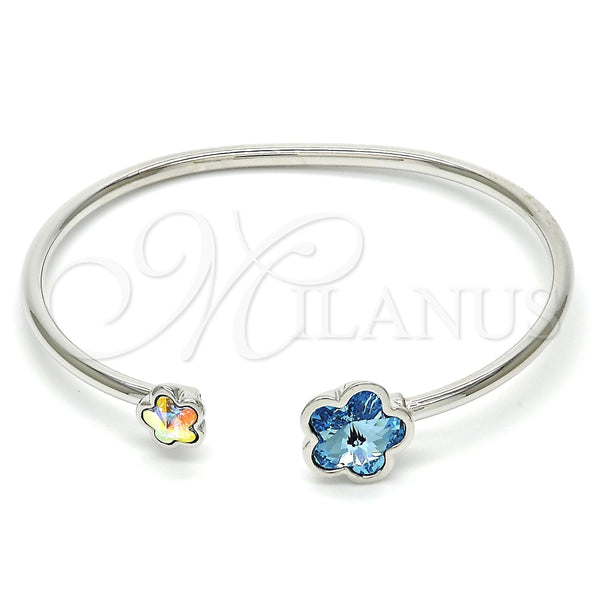 Aro Individual 07.239.0011.4 Rodio Laminado, Diseño de Flor, con Swarovski Elements Indicolite y Aurore Boreale, Pulido, Rodinado (Grosor 02 MM, Talla Unica)