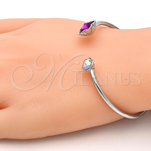 Aro Individual 07.239.0011.5 Rodio Laminado, Diseño de Flor, con Swarovski Elements Fuchsia y Aurore Boreale, Pulido, Rodinado (Grosor 02 MM, Talla Unica)