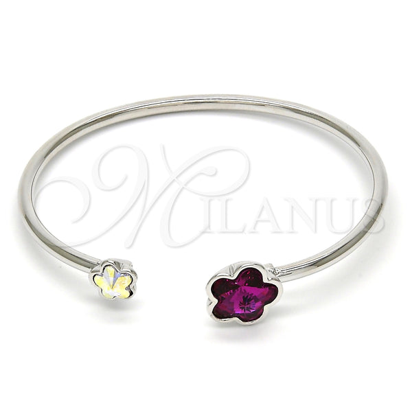 Aro Individual 07.239.0011.5 Rodio Laminado, Diseño de Flor, con Swarovski Elements Fuchsia y Aurore Boreale, Pulido, Rodinado (Grosor 02 MM, Talla Unica)