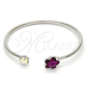 Aro Individual 07.239.0011.5 Rodio Laminado, Diseño de Flor, con Swarovski Elements Fuchsia y Aurore Boreale, Pulido, Rodinado (Grosor 02 MM, Talla Unica)