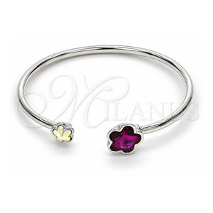 Aro Individual 07.239.0011.5 Oro Laminado Blanco, Diseño de Flor, con Swarovski Elements Fuchsia y Aurore Boreale, Pulido, Rodinado (Grosor 02 MM, Talla Unica)