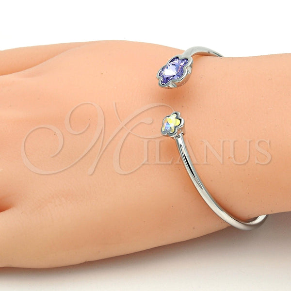 Aro Individual 07.239.0011.6 Rodio Laminado, Diseño de Flor, con Swarovski Elements Tanzanite y Aurore Boreale, Pulido, Rodinado (Grosor 02 MM, Talla Unica)