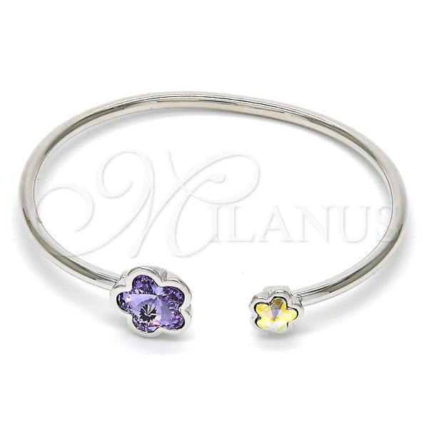 Aro Individual 07.239.0011.6 Rodio Laminado, Diseño de Flor, con Swarovski Elements Tanzanite y Aurore Boreale, Pulido, Rodinado (Grosor 02 MM, Talla Unica)