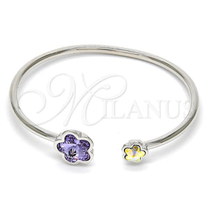 Aro Individual 07.239.0011.6 Rodio Laminado, Diseño de Flor, con Swarovski Elements Tanzanite y Aurore Boreale, Pulido, Rodinado (Grosor 02 MM, Talla Unica)