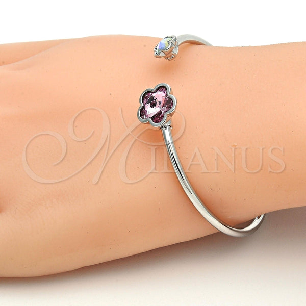 Aro Individual 07.239.0011.7 Rodio Laminado, Diseño de Flor, con Swarovski Elements Rose y Aurore Boreale, Pulido, Rodinado (Grosor 02 MM, Talla Unica)
