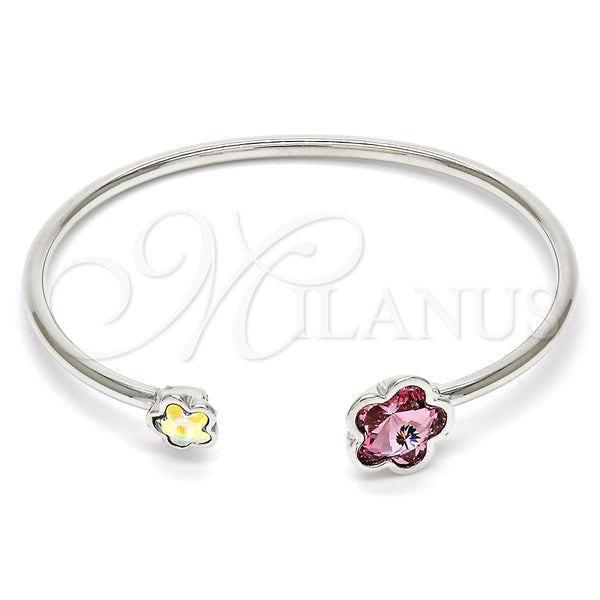 Aro Individual 07.239.0011.7 Rodio Laminado, Diseño de Flor, con Swarovski Elements Rose y Aurore Boreale, Pulido, Rodinado (Grosor 02 MM, Talla Unica)