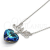 Collares con Dije 04.239.0029.1.16 Rodio Laminado, Diseño de Corazón y Amor, con Swarovski Elements Bermuda Blue y Micro Pave Blanca, Pulido, Rodinado (Grosor 01 MM, 16 Pulgadas de Largo)