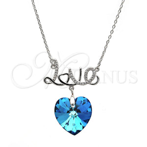 Collares con Dije 04.239.0029.1.16 Rodio Laminado, Diseño de Corazón y Amor, con Swarovski Elements Bermuda Blue y Micro Pave Blanca, Pulido, Rodinado (Grosor 01 MM, 16 Pulgadas de Largo)