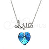 Collares con Dije 04.239.0029.1.16 Rodio Laminado, Diseño de Corazón y Amor, con Swarovski Elements Bermuda Blue y Micro Pave Blanca, Pulido, Rodinado (Grosor 01 MM, 16 Pulgadas de Largo)