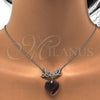 Collares con Dije 04.239.0029.2.16 Rodio Laminado, Diseño de Corazón y Amor, con Swarovski Elements Amethyst y Micro Pave Blanca, Pulido, Rodinado (Grosor 01 MM, 16 Pulgadas de Largo)