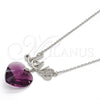 Collares con Dije 04.239.0029.2.16 Rodio Laminado, Diseño de Corazón y Amor, con Swarovski Elements Amethyst y Micro Pave Blanca, Pulido, Rodinado (Grosor 01 MM, 16 Pulgadas de Largo)