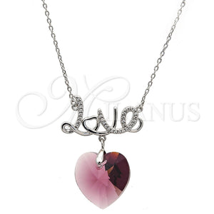 Collares con Dije 04.239.0029.2.16 Rodio Laminado, Diseño de Corazón y Amor, con Swarovski Elements Amethyst y Micro Pave Blanca, Pulido, Rodinado (Grosor 01 MM, 16 Pulgadas de Largo)