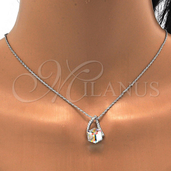 Collares con Dije 04.239.0039.4.16 Rodio Laminado, con Swarovski Elements Aurore Boreale y Aurore Boreale, Pulido, Rodinado (Grosor 01 MM, 16 Pulgadas de Largo)