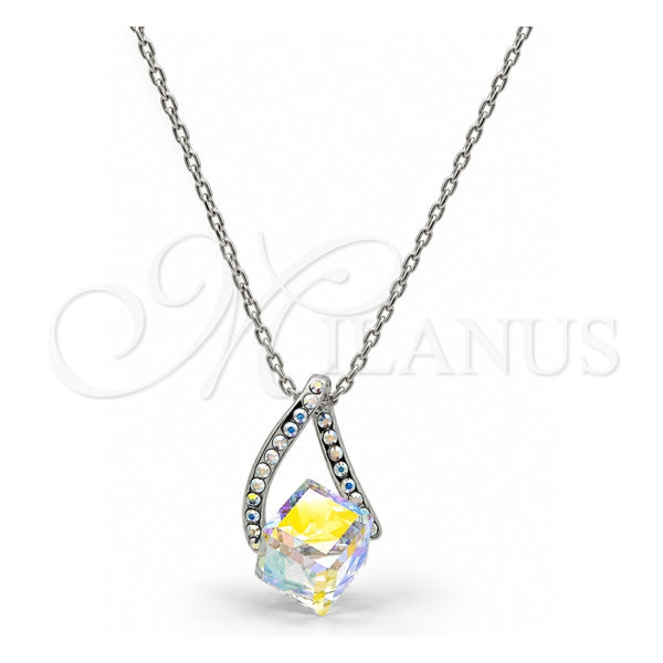Collares con Dije 04.239.0039.4.16 Oro Laminado Blanco, con Swarovski Elements Aurore Boreale y Aurore Boreale, Pulido, Rodinado (Grosor 01 MM, 16 Pulgadas de Largo)