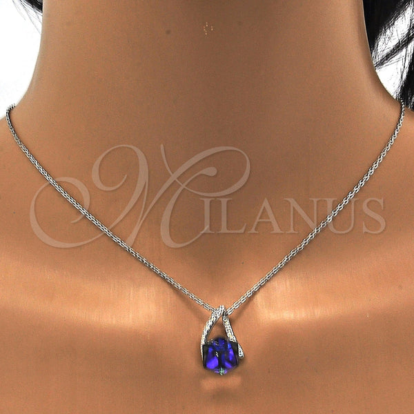 Collares con Dije 04.239.0039.5.16 Rodio Laminado, con Swarovski Elements Amethyst y Aurore Boreale, Pulido, Rodinado (Grosor 01 MM, 16 Pulgadas de Largo)