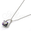 Collares con Dije 04.239.0039.5.16 Rodio Laminado, con Swarovski Elements Amethyst y Aurore Boreale, Pulido, Rodinado (Grosor 01 MM, 16 Pulgadas de Largo)