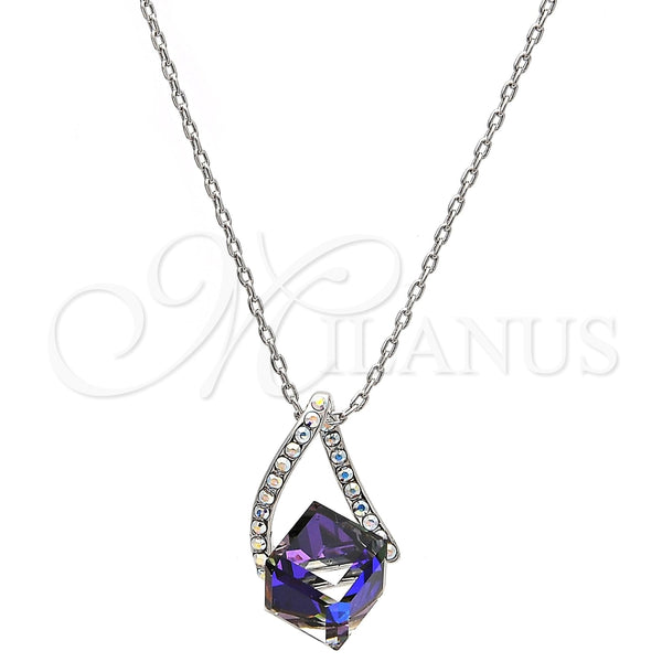 Collares con Dije 04.239.0039.5.16 Rodio Laminado, con Swarovski Elements Amethyst y Aurore Boreale, Pulido, Rodinado (Grosor 01 MM, 16 Pulgadas de Largo)
