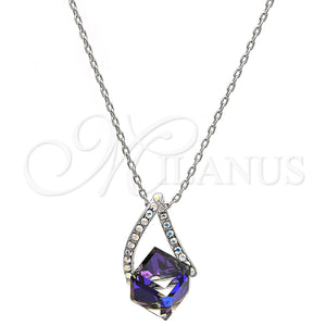 Collares con Dije 04.239.0039.5.16 Rodio Laminado, con Swarovski Elements Amethyst y Aurore Boreale, Pulido, Rodinado (Grosor 01 MM, 16 Pulgadas de Largo)