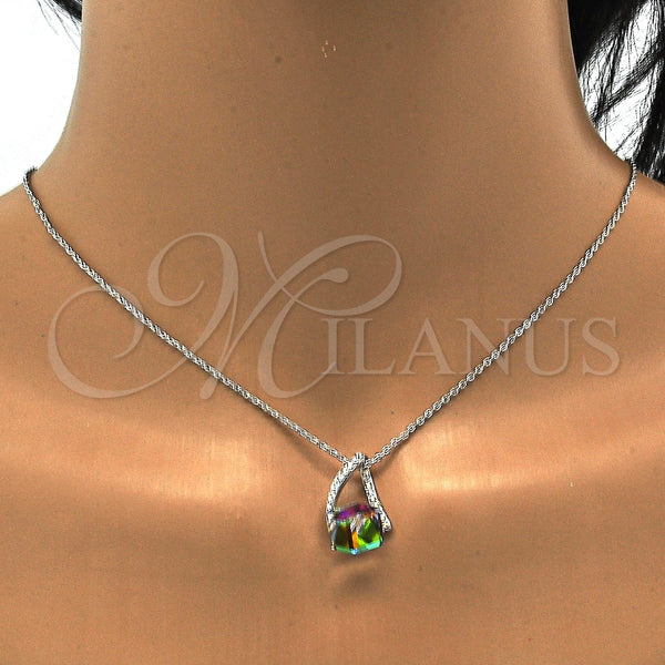 Collares con Dije 04.239.0039.6.16 Rodio Laminado, Diseño de Rana, con Swarovski Elements Vitrail Medium y Aurore Boreale, Pulido, Rodinado (Grosor 01 MM, 16 Pulgadas de Largo)