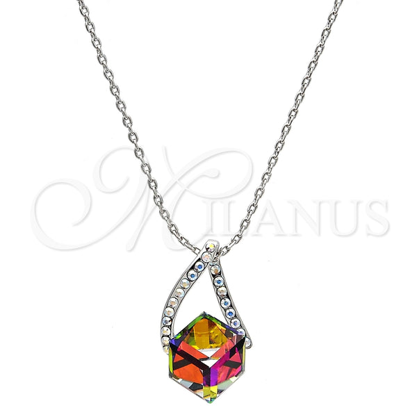 Collares con Dije 04.239.0039.6.16 Rodio Laminado, Diseño de Rana, con Swarovski Elements Vitrail Medium y Aurore Boreale, Pulido, Rodinado (Grosor 01 MM, 16 Pulgadas de Largo)