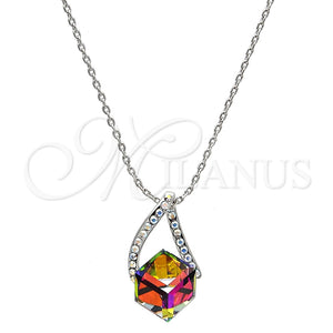 Collares con Dije 04.239.0039.6.16 Rodio Laminado, Diseño de Rana, con Swarovski Elements Vitrail Medium y Aurore Boreale, Pulido, Rodinado (Grosor 01 MM, 16 Pulgadas de Largo)