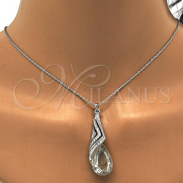 Collares con Dije 04.239.0037.2.16 Rodio Laminado, Diseño de Gota y Rolo, con Swarovski Elements Crystal y Aurore Boreale, Pulido, Rodinado (Grosor 01 MM, 16 Pulgadas de Largo)