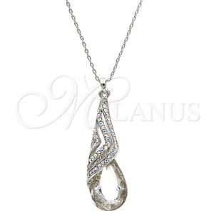 Collares con Dije 04.239.0037.2.16 Rodio Laminado, Diseño de Gota y Rolo, con Swarovski Elements Crystal y Aurore Boreale, Pulido, Rodinado (Grosor 01 MM, 16 Pulgadas de Largo)