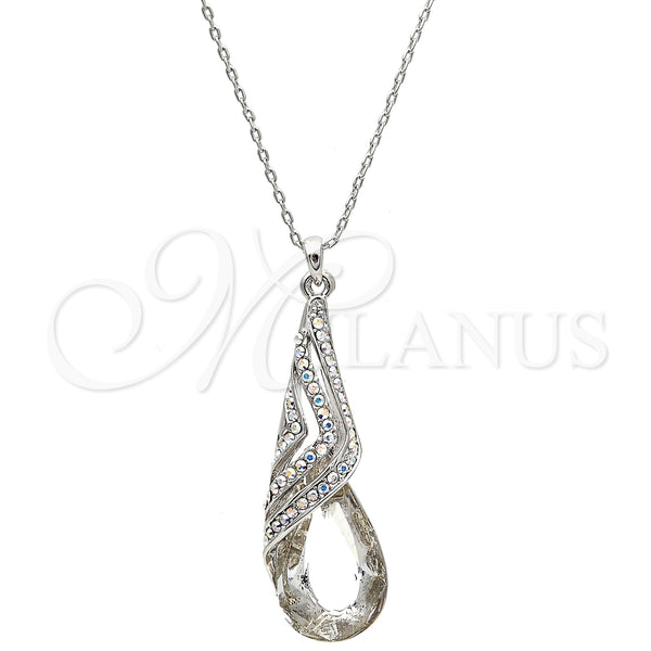 Collares con Dije 04.239.0037.2.16 Rodio Laminado, Diseño de Gota y Rolo, con Swarovski Elements Crystal y Aurore Boreale, Pulido, Rodinado (Grosor 01 MM, 16 Pulgadas de Largo)