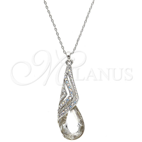 Collares con Dije 04.239.0037.2.16 Rodio Laminado, Diseño de Gota y Rolo, con Swarovski Elements Crystal y Aurore Boreale, Pulido, Rodinado (Grosor 01 MM, 16 Pulgadas de Largo)