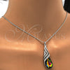 Collares con Dije 04.239.0037.3.16 Rodio Laminado, Diseño de Gota y Rolo, con Swarovski Elements Volcano y Aurore Boreale, Pulido, Rodinado (Grosor 01 MM, 16 Pulgadas de Largo)